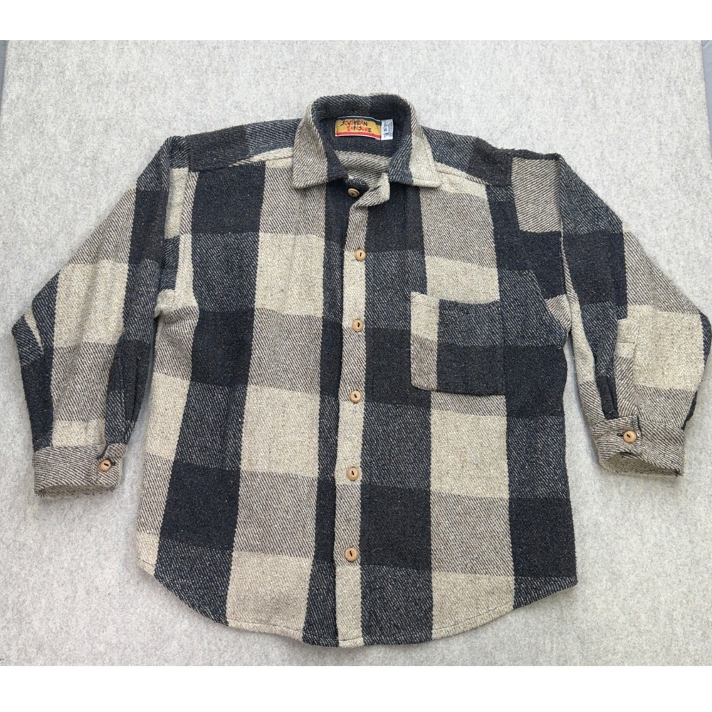 Southern Exposure Baja Shirt Men XL Black Tan Flannel Y2K Grunge Gorpcore Cabin